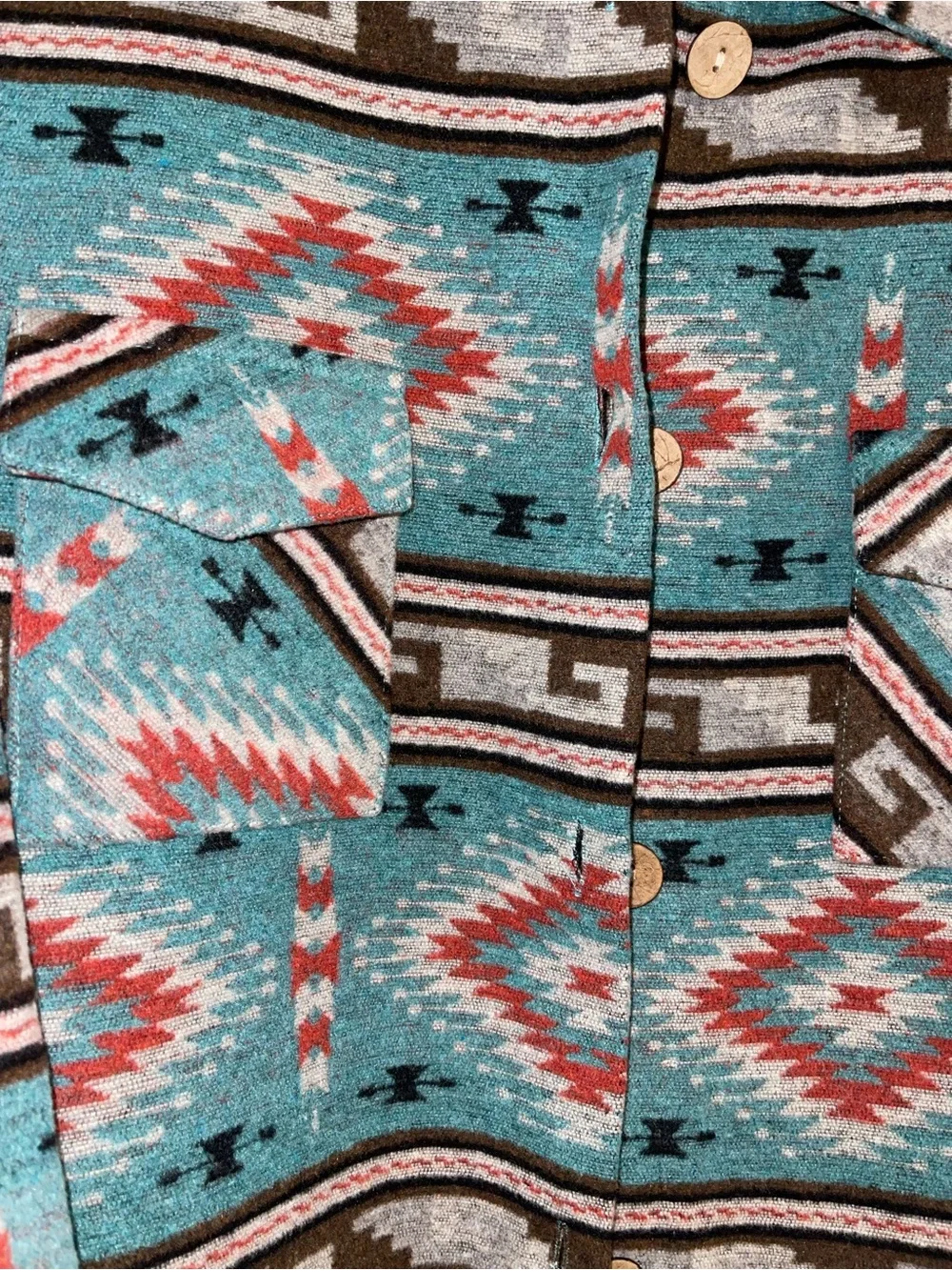 Southwest Pattern Teal Button-Up Sweater Jacket - Picture 3 of 4